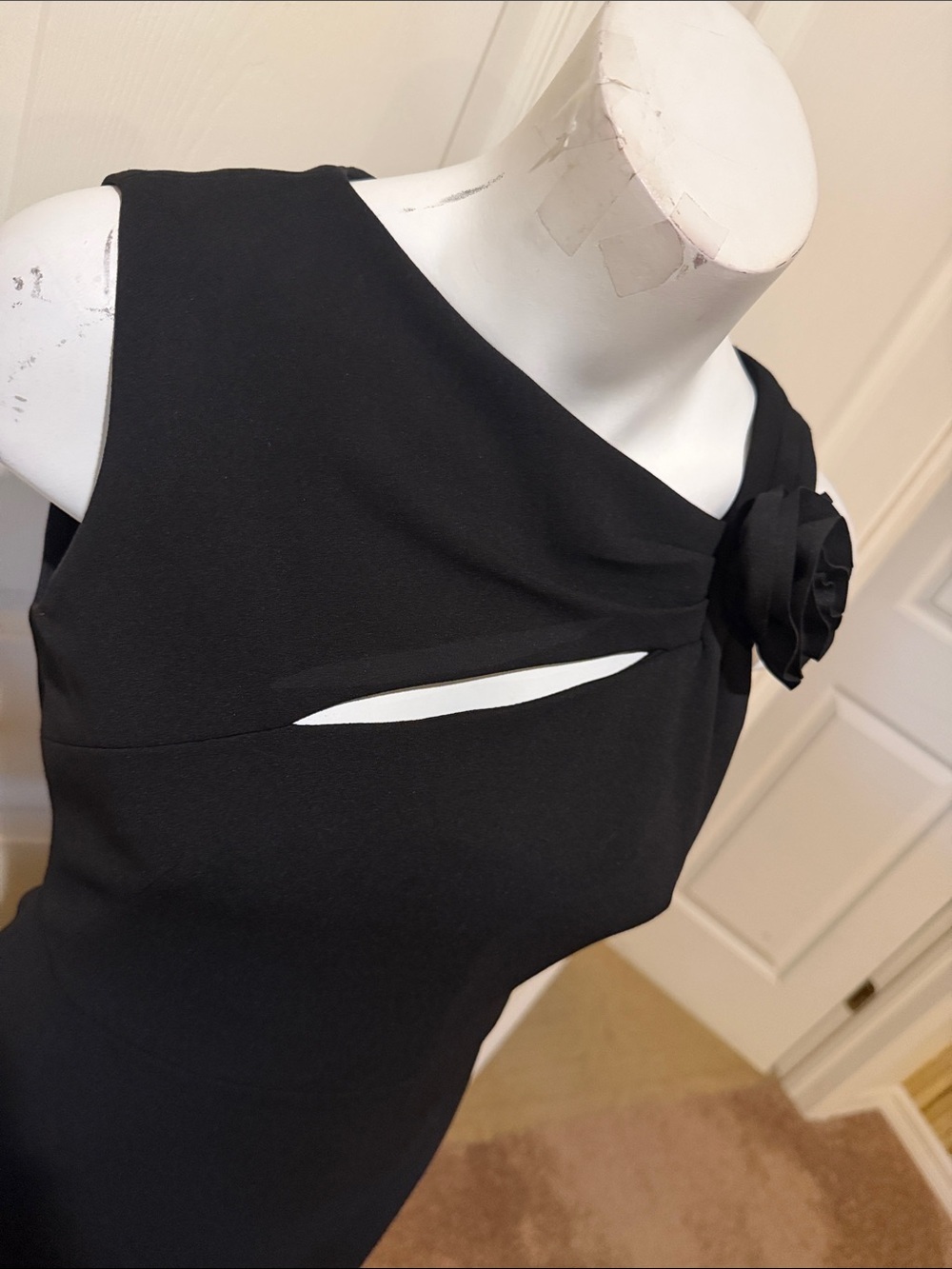 Calvin Klein Black Sheath Dress with Rosette. Size 4. - Picture 3 of 8
